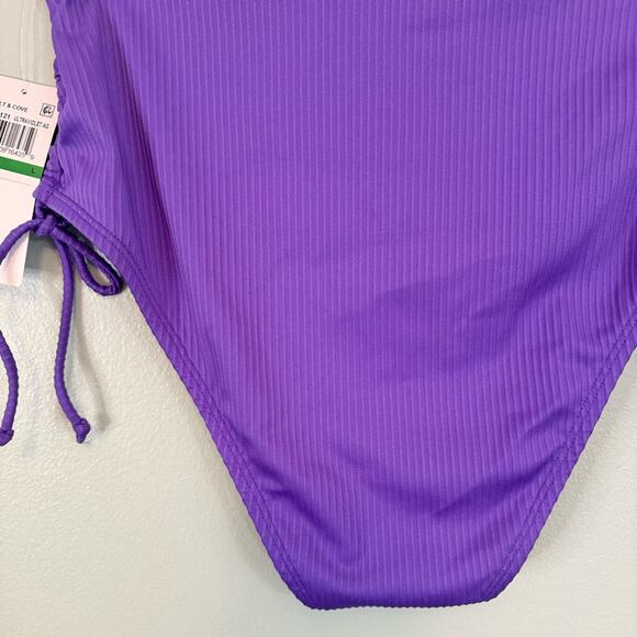 Salt + Cove Junior's Purple Raised Rib Lace Bikini Bottom Swimsuit Large NWT - Picture 6 of 10